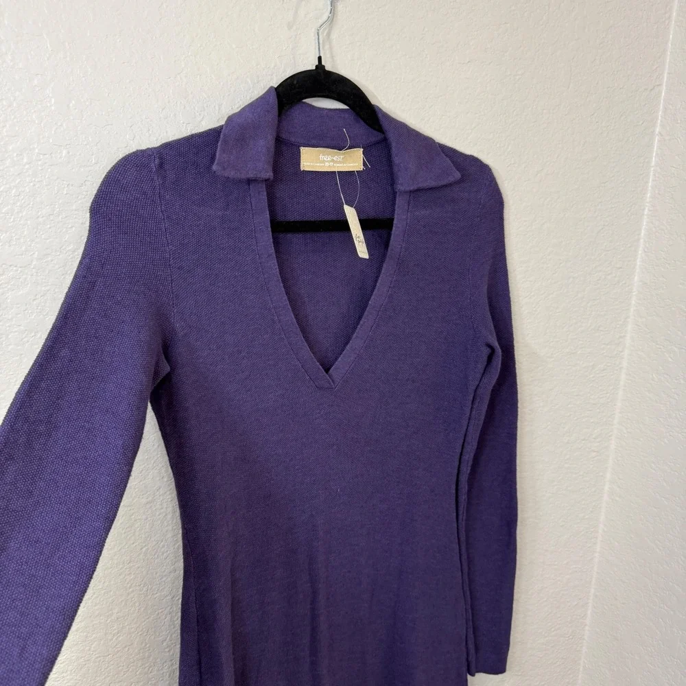 Free People Free-Est Plum Purple Cotton Linen Knit Midi Dress Minimalist XS NWT
